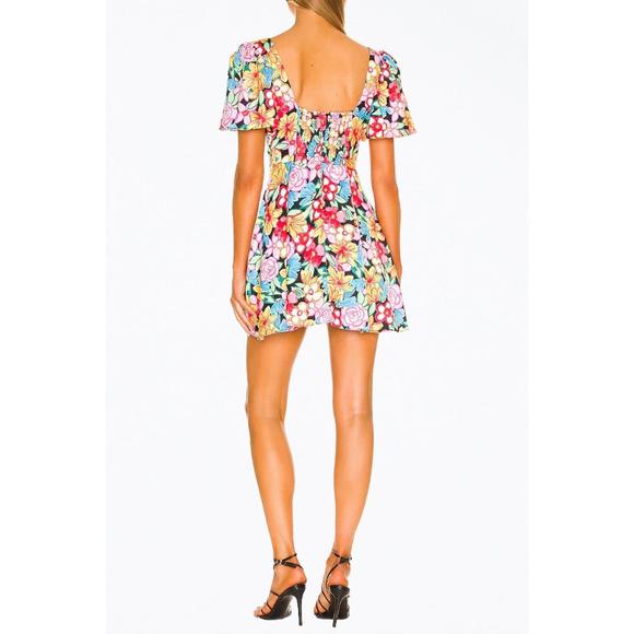 NEW FOR LOVE & LEMONS mallory floral-print cutout satin mini dress in red - Picture 3 of 3